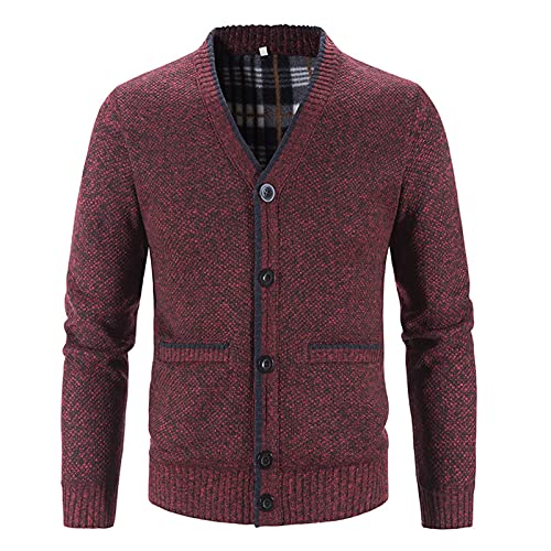 DondPO Trachtenstrickjacke für Herren, Warm Taschen Kapuze Pullover Wolljacke V Ausschnitt Winter mit Knöpfen Wintermantel Trachtenjacke Strickjacke Dicke Outdoor Langarm Cardigan Strickmantel von DondPO