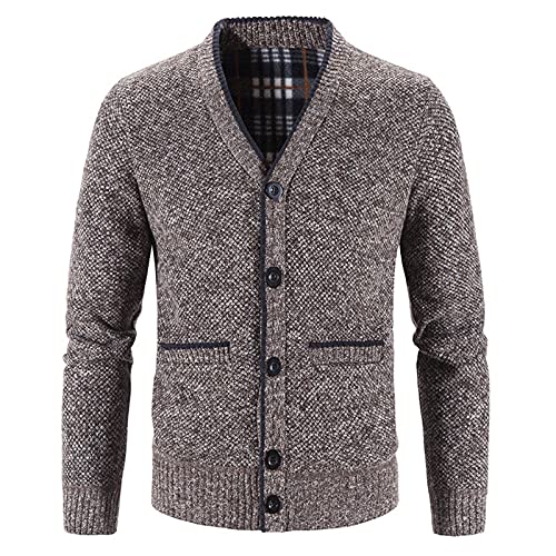 DondPO Trachtenstrickjacke für Herren, Warm Taschen Kapuze Pullover Wolljacke V Ausschnitt Winter mit Knöpfen Wintermantel Trachtenjacke Strickjacke Dicke Outdoor Langarm Cardigan Strickmantel von DondPO