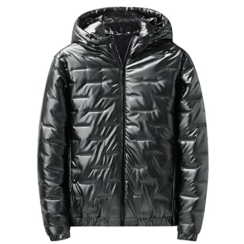 DondPO Ultraleichte Daunenjacke Herren, Schwarz Reißverschluss Winter Hybridjacke Daunenjacke Ultraleichte Kurz Leicht Wintermantel Übergangsjacke mit Kapuze Gefüttert Warme Winterjacke Steppjacke # von DondPO