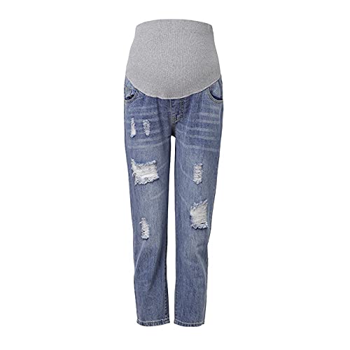 DondPO Umstandsmode Hose, Lang Weiß Jeggings Schwangerschaftshose Stretch Outdoor Schwangerschaftsjeans Umstandsjeans Bauchband Baumwolle Umstandshosen Jeans Maternity Jeans von DondPO