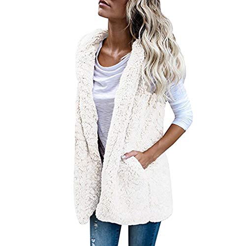 DondPO Weste Lang Damen Westen Elegant Reißverschluss Fleeceweste Fellweste Ärmellose Leicht Warm Fleece Weste Plüschweste Winter Atmungsaktiv Taschen Kuschelweste Teddy Fleece Weste von DondPO