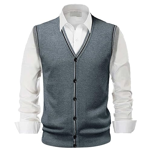 DondPO Westen Herren, Winter Warm Große Größen Strickpullunder Strickweste V-Ausschnitt Ärmellose Baumwolle Weste Pullunder Cardigan Casual Slim Fit Herrenwesten Pulloverwestee von DondPO