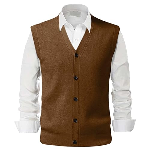 DondPO Wollweste Herren Slim Fit Warm Casual Pulloverwestee Weste V-Ausschnitt Baumwolle Ärmellose Cardigan Herren-Westen Strickweste Winter Schwarze Strickpullover Pullunder von DondPO