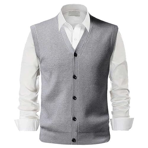 DondPO Wollweste Herren Slim Fit Warm Casual Pulloverwestee Weste V-Ausschnitt Baumwolle Ärmellose Cardigan Herren-Westen Strickweste Winter Schwarze Strickpullover Pullunder von DondPO