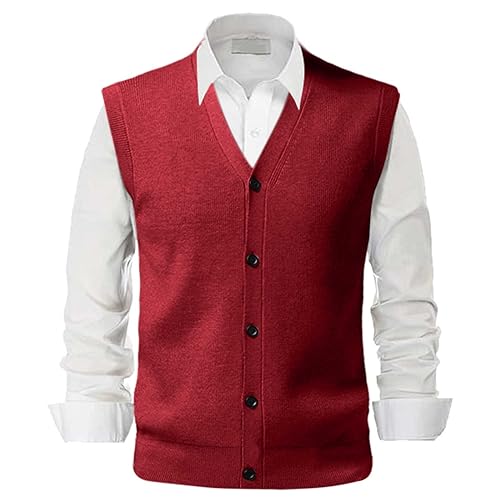 DondPO Wollweste Herren Slim Fit Warm Casual Pulloverwestee Weste V-Ausschnitt Baumwolle Ärmellose Cardigan Herren-Westen Strickweste Winter Schwarze Strickpullover Pullunder von DondPO