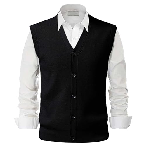 DondPO Wollweste Herren Slim Fit Warm Casual Pulloverwestee Weste V-Ausschnitt Baumwolle Ärmellose Cardigan Herren-Westen Strickweste Winter Schwarze Strickpullover Pullunder von DondPO