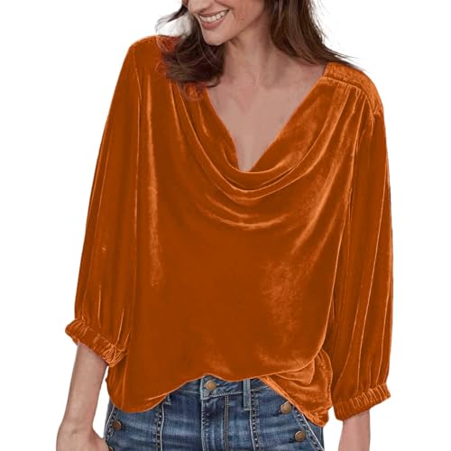 Festliche Oberteile Damen, Oversize Elegant XXL Langarmshirt Samt Oberteil Lose Velvet Samt Oberteile Top Velvet Shirt Grau Langarm Knöpfen Samt Bluse Tunika von DondPO