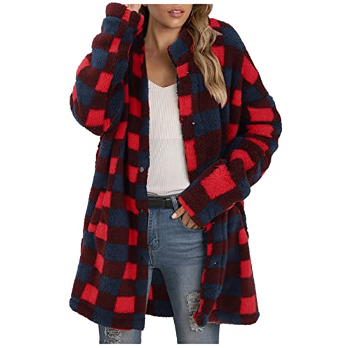 Hemdbluse Damen, Lang Herbst Bequem Hemdbluse Karohemd Langarm Baumwolle Revers 4XL Flanellbluse Hemdjacke Vintage Festliche Knopf Karierte Jacke Longbluse von DondPO
