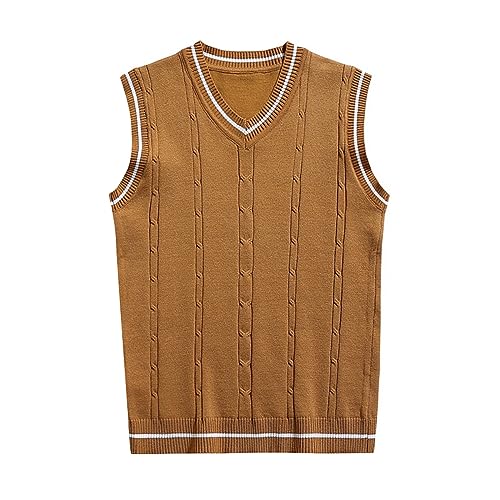 Herren Pullunder, Beige Ärmellose Winter Strickweste Winterweste Casual Slim Fit Baumwolle Pullunder Herrenstrickwaren Weste Warm V-Ausschnitt Sweater Vest Pulloverwestee von DondPO