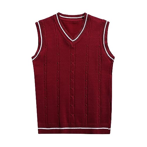 Herren Pullunder, Beige Ärmellose Winter Strickweste Winterweste Casual Slim Fit Baumwolle Pullunder Herrenstrickwaren Weste Warm V-Ausschnitt Sweater Vest Pulloverwestee von DondPO