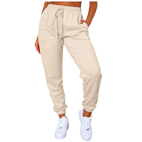 Jogginghose Damen, Warme Lang Gummizug Hose Sweatpants Taschen High Waist Baumwolle Trainingshose Relaxhose Sweathose Schwarz Weiß Winter Sporthose Jogginghose von DondPO