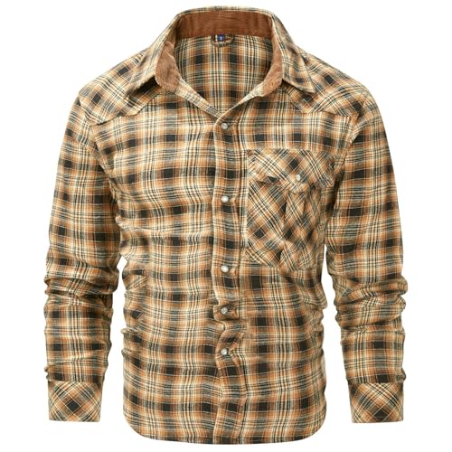 Karohemd Herren Langarm Casual Baumwolle Flanell Shirt Hemden Kariert Lose Button Down Freizeithemd Langarmhemd Karohemd Freizeit Regular Fit Holzfällerhemde Flanellhemd von DondPO