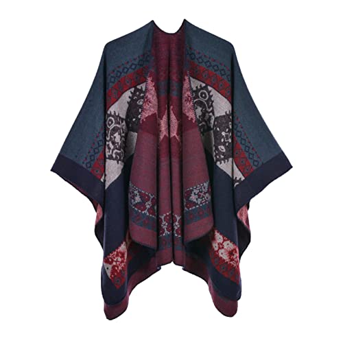 Kuschel Poncho Damen, Kariert Baumwolle Winter Strick Cape Pashminas Warme Elegant Weich Cardigan Strickponcho Umhang Lang Übergroße Bedruckte Stola Poncho Schal von DondPO