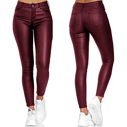 Latex Hosen Für Frauen, Damen Sexy Kunstleder Scrunch Strumpfhosen Pants Latex Warme Stretch Lederoptik Hose Lederhose Thermo Lang Leder Motorrad Leggings Hosen von DondPO