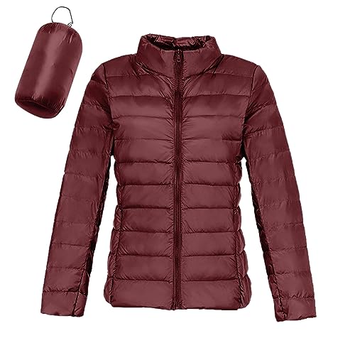 Leichte Übergangsjacke Damen: Leichte Gefüttert Günstig Winterjacke Daunenjacke Reißverschluss ohne Kapuze Lang Übergangsjacke Steppjacke Kurz Langarm Warme Skijacke Softshelljacke von DondPO