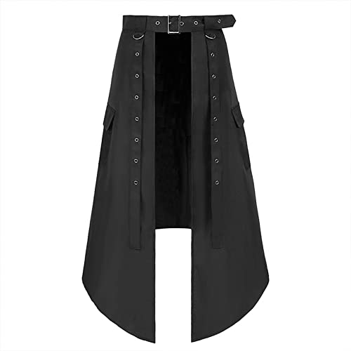 Mittelalter Kleidung Damen Leinen: Halloween Cosplay Hohe Taille Reitrock Gothic Kleidung 3XL Frauen Lang Kurz Faltenrock Rock Gothic Rock Victorian Retro mit Schnürung Lederrock Steampunk Rock von DondPO