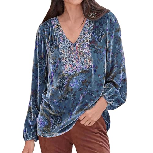 Oversize Shirt Damen, Elegant Samt Rote Longshirt Top Langarm Velvet Weinrot Tunika Oberteile Velvet Shirt Knöpfen V-Ausschnitt Party Langarmshirt Samt Bluse von DondPO