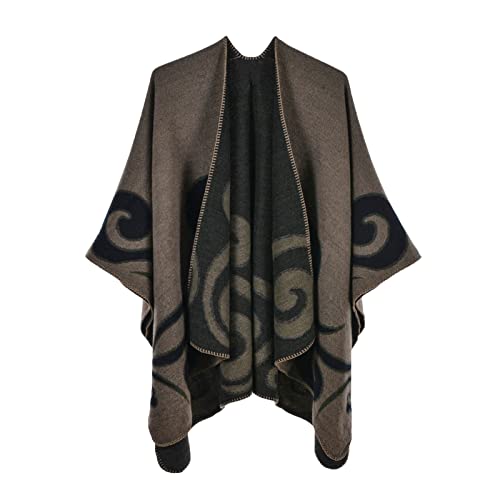 Poncho Damen, Übergroße Elegant Schwarz Schalcape Umhang Kariert Bedruckte Winter Cardigan Strickponcho Poncho Warme Weich Klassisch Poncho Schal Stola von DondPO