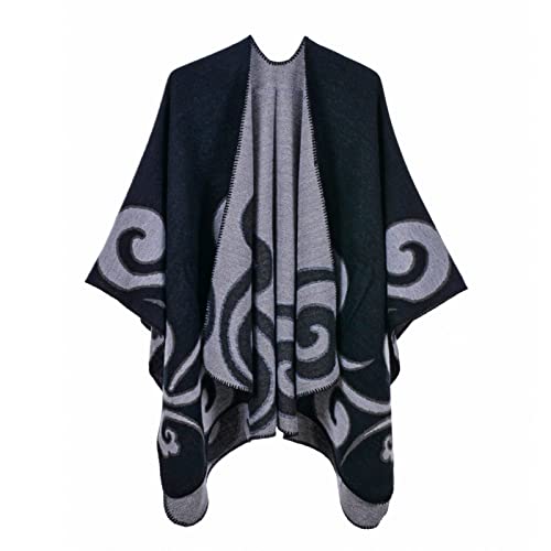 Poncho Wolle Damen, Schlichte Weich Bedruckte Poncho Schal Cape Baumwolle Elegant Warme Cardigan Stola Umhang Winter Übergroße Kariert Schalcape Strickponcho von DondPO