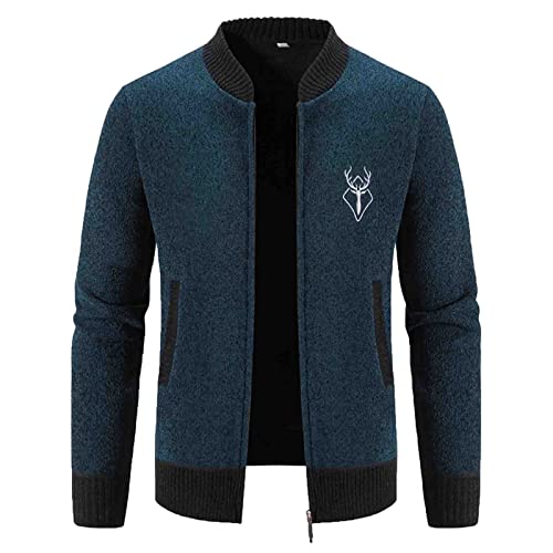 Pullover & Strickjacken für Herren, Winter Dicke Kapuze Cardigan Pullover Langarm Männer Stehkragen Strickjacke Trachtenjanker Strickmantel Warm Reissverschluss Taschen Wintermantel Fleecejacke von DondPO