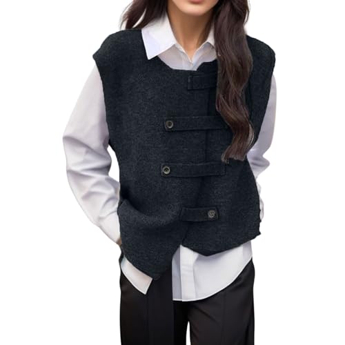 Pullunder Für Damen, V Ausschnitt Kurz Klassisch Strickpullunder Strickpullover Warm Baumwolle Ärmellos Pullover Vest Pullunder Pullover Winter Weich Strickweste Sweater Vest von DondPO