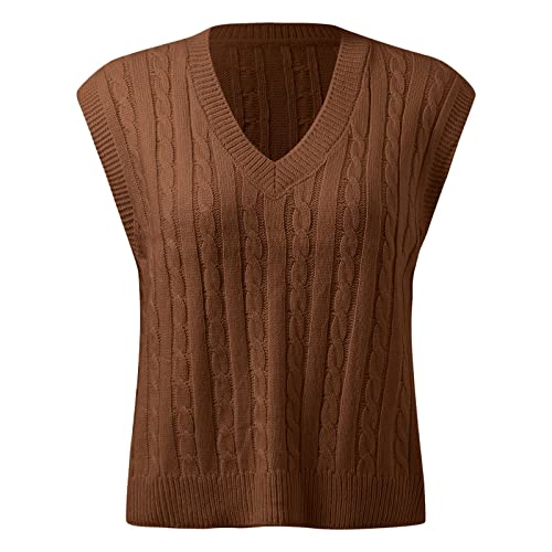 Pullunder Schwarz Damen, Knopf Lose Ärmellos Strickweste Pullunder V Ausschnitt Baumwolle Freizeit Sweater Vest Damenweste Strickpullunder Winter Warm Pullover Vest Pullover von DondPO