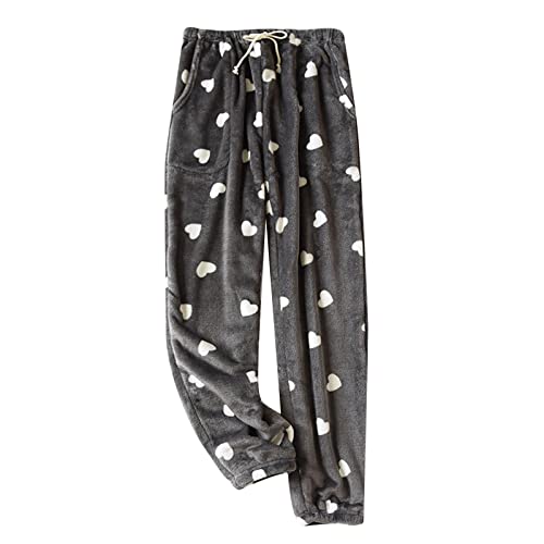 Schlaf Hose Damen, Frottee Lang Warm Schlafhose Schlafanzughose Winter Kordelzug Karierte Pyjamahose Kuschelhose Freizeithose Baumwolle Weich Taschen Nachtwäsche Hose Pyjama Pants von DondPO