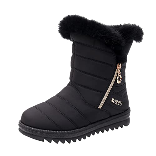 Schneeschuhe Damen, Warme Braun Winter Winterschuhe Winterboots Kurzschaft Gefüttert 45 Schneeschuhe Winterstiefel Snow Boots Rutschfeste Wasserdicht Flach Cowboystiefel Schneestiefel # von DondPO