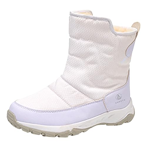 Schneeschuhe Damen- Wasserdicht Gefüttert Weiß Schneestiefel Schneeschuhe Arbeiten Rutschfeste Kurzschaft Winter Boots Winterstiefel Snow Boots Winter Warme Flach Schnürboots Winterschuhe von DondPO