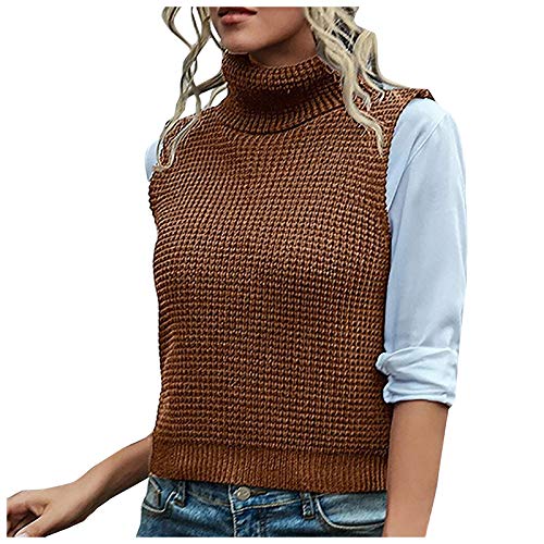 Schwarzer Pullunder Damen Warm V Ausschnitt Baumwolle Strickpullunder Pullover Vest Gestreift Braune Winter Damenpulli Sweater Vest Pullunder Ärmellos Kurz Pullover Strickweste von DondPO