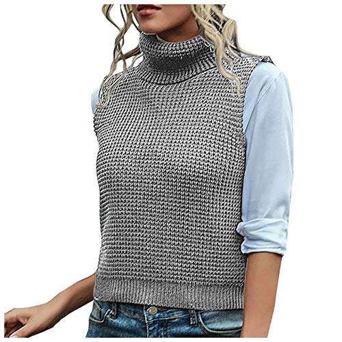 Schwarzer Pullunder Damen Warm V Ausschnitt Baumwolle Strickpullunder Pullover Vest Gestreift Braune Winter Damenpulli Sweater Vest Pullunder Ärmellos Kurz Pullover Strickweste von DondPO
