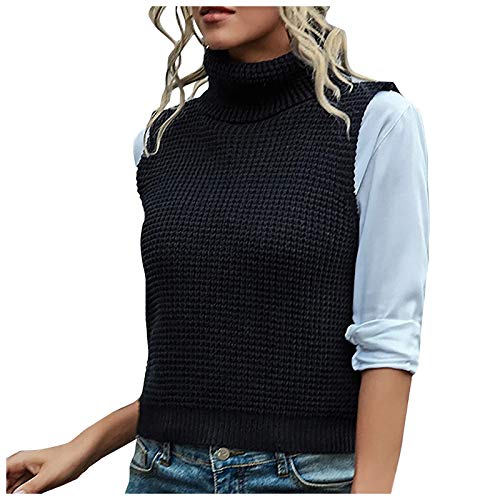 Schwarzer Pullunder Damen Warm V Ausschnitt Baumwolle Strickpullunder Pullover Vest Gestreift Braune Winter Damenpulli Sweater Vest Pullunder Ärmellos Kurz Pullover Strickweste von DondPO