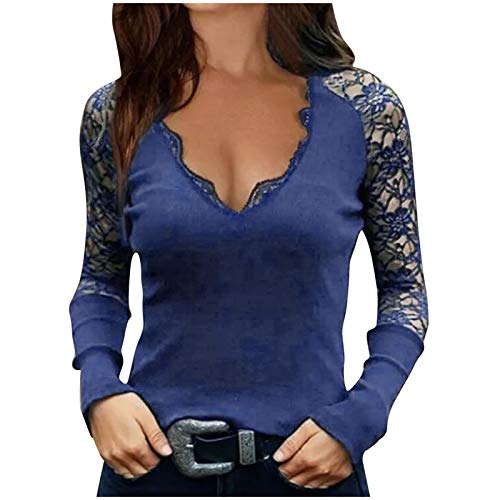 Sexy Shirt Damen, Elegant Slim Sexy Schöne Shirt Kleidung Damen Saree Modisches Stretch Langarmshirt Bodysuit Langarm Mesh Figurbetonte Spitze Netzoberteil Bluse von DondPO