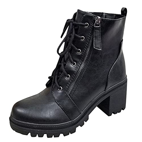 Springerstiefel Damen, Gefüttert Bequeme Kurzstiefel Ankle Boots Reißverschluss Niedriger 44 46 42 Winterstiefel Halbstiefel Damenstiefeletten mit Absatz Weite H Stiefeletten Schnürstiefeletten von DondPO