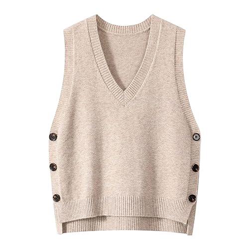 Strickpulli Damen, Strick Baumwolle Ärmellos Sweater Vest Wollweste Warm V Ausschnitt Lang Strickweste Pullunder Pullover Winter Klassisch Strickpullunder Pullover Vest von DondPO