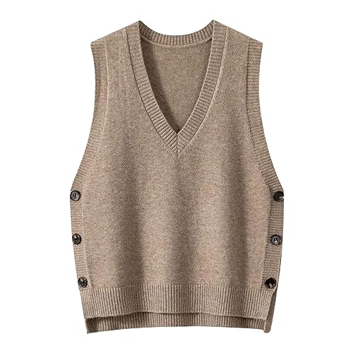 Strickpulli Damen, Strick Baumwolle Ärmellos Sweater Vest Wollweste Warm V Ausschnitt Lang Strickweste Pullunder Pullover Winter Klassisch Strickpullunder Pullover Vest von DondPO