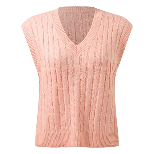 Strickpullover Damen Lang Warm Ärmellos Baumwolle Damenpullunder Sweater Vest Frauen Winter Lose Strickpullunder Pullover Pullover Vest Herbst V Ausschnitt Strickweste Pullunder von DondPO