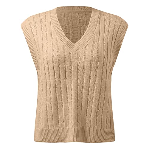 Strickpullover Damen Lang Warm Ärmellos Baumwolle Damenpullunder Sweater Vest Frauen Winter Lose Strickpullunder Pullover Pullover Vest Herbst V Ausschnitt Strickweste Pullunder von DondPO
