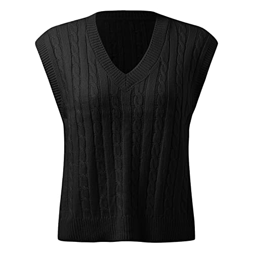 Strickpullover Damen Lang Warm Ärmellos Baumwolle Damenpullunder Sweater Vest Frauen Winter Lose Strickpullunder Pullover Pullover Vest Herbst V Ausschnitt Strickweste Pullunder von DondPO
