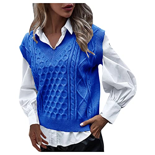 Strickpullunder Damen Ärmellos, Strick Warm Ärmellos Sweater Vest Strickpullunder Kurz V Ausschnitt Baumwolle Strickweste Pullover Vest Winterpullover Einfarbig Winter Pullover Pullunder von DondPO