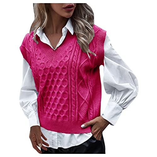 Strickpullunder Damen Ärmellos, Strick Warm Ärmellos Sweater Vest Strickpullunder Kurz V Ausschnitt Baumwolle Strickweste Pullover Vest Winterpullover Einfarbig Winter Pullover Pullunder von DondPO