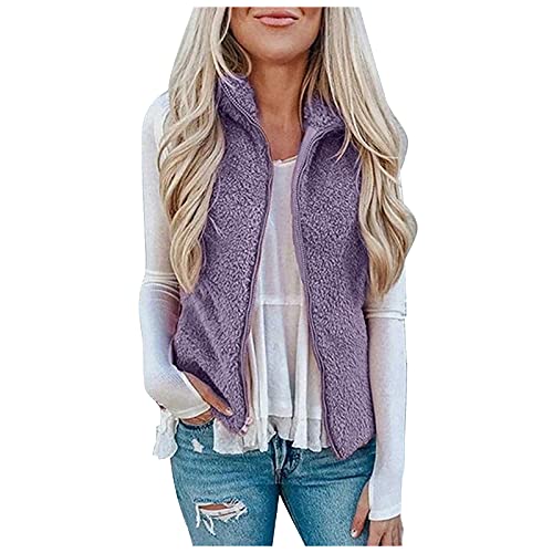 Teddy Weste Damen, Outdoor 4XL Winddichte Fleece Weste Fleeceweste Winter Reißverschluss Warm Luafwesten Teddy Fleece Weste Taschen Ärmellose Braune Fellweste Plüschweste von DondPO