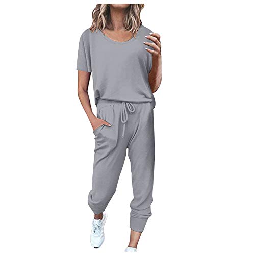 Trainingsanzug Zweiteiler Sommer Damen Set Freizeitanzug Sportlich Große Größen Loungewear Oberteile Streetwear Weiß Hausanzug Elegant Baumwolle Outfits Trainingsanzug Tracksuit 2 Teilig von DondPO