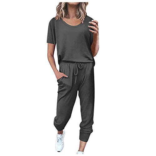 Trainingsanzug Zweiteiler Sommer Damen Set Freizeitanzug Sportlich Große Größen Loungewear Oberteile Streetwear Weiß Hausanzug Elegant Baumwolle Outfits Trainingsanzug Tracksuit 2 Teilig von DondPO