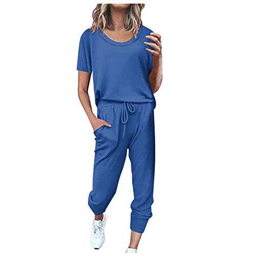 Trainingsanzug Zweiteiler Sommer Damen Set Freizeitanzug Sportlich Große Größen Loungewear Oberteile Streetwear Weiß Hausanzug Elegant Baumwolle Outfits Trainingsanzug Tracksuit 2 Teilig von DondPO