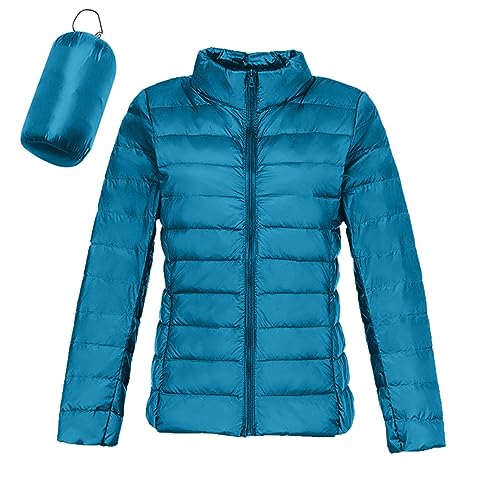 Ultraleichte Steppjacke mit Beutel: Leichte Langarm Federleichte Doppeljacke Outdoorjacke Winter Kurz Warme Übergangsjacke Daunenjacke Gefüttert Reißverschluss ohne Kapuze Winterjacke Steppjacke von DondPO