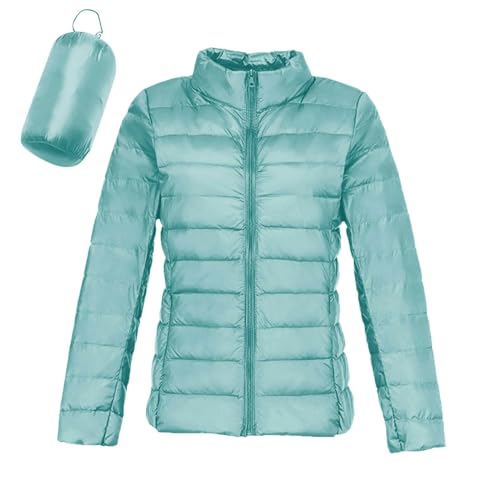 Ultraleichte Steppjacke mit Beutel: Leichte Langarm Federleichte Doppeljacke Outdoorjacke Winter Kurz Warme Übergangsjacke Daunenjacke Gefüttert Reißverschluss ohne Kapuze Winterjacke Steppjacke von DondPO