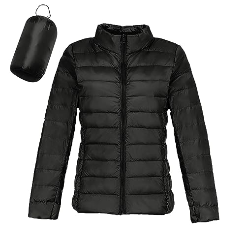 Ultraleichte Steppjacke mit Beutel: Leichte Langarm Federleichte Doppeljacke Outdoorjacke Winter Kurz Warme Übergangsjacke Daunenjacke Gefüttert Reißverschluss ohne Kapuze Winterjacke Steppjacke von DondPO