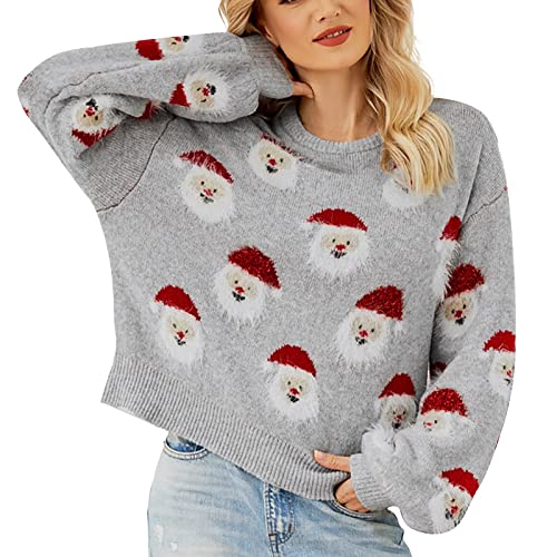 Weihnachtspullover Damen, Rundhals Lustig Winter Strickpullover Weihnachtspullover Warm Drucken XXL Weihnachtspulli Christmas Sweater Weihnachtsoutfit Casual Langarm Weihnachtskleidung Stricktop von DondPO