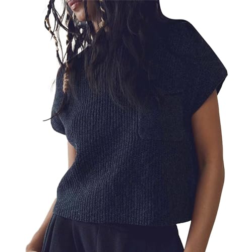 Weste Damen, Ärmellos Winter V Ausschnitt Pullunder Sweater Vest Casual Baumwolle Herbst Pullover Strickpullover Strickpullunder Warm Braune Pullover Vest Strickweste von DondPO